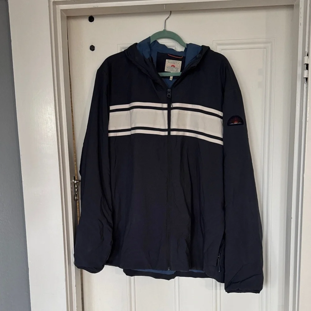 Faherty Shorelite Surf Stripe hooded Jacket, blue nights - Picture 2 of 8